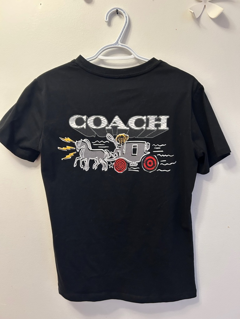 Coach Kids Black Tee with Red & Yellow Graphic